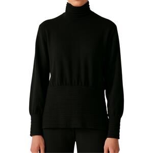 Max Mara 100% Wool Sweater Turtleneck Pullover Ribbed Trim Black XL